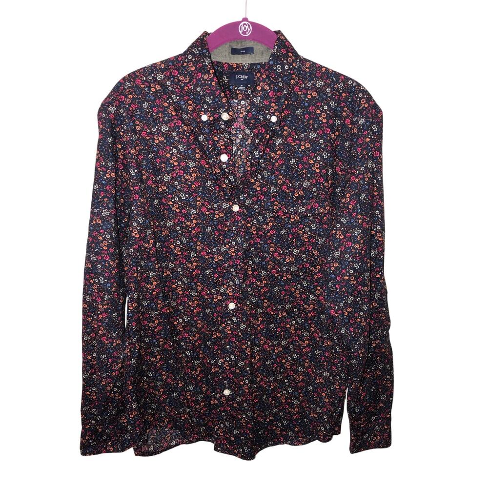 Jcrew Mens Button Down Shirt Size M Slim Blue Floral Multicolor Pocket Cotton